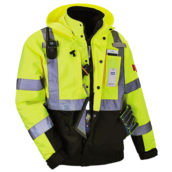 Ergodyne 25595 GloWear 8381 Lime Type R Class 3 HiVis 4in1 Bomber
