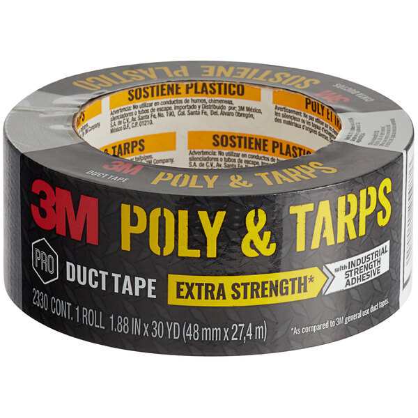 A roll of 3M Poly and Tarps Duct Tape with yellow and black text.