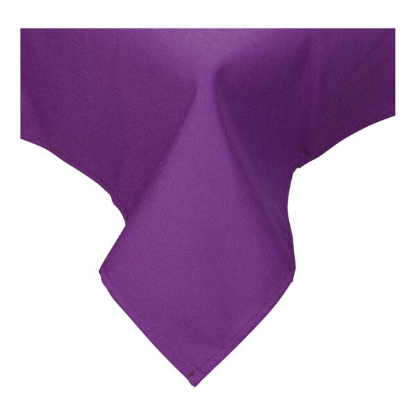 A purple table cloth with a hemmed edge.