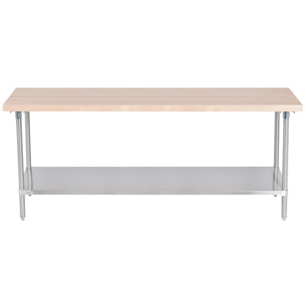 Advance Tabco H2S-367 Wood Top Work Table with Stainless Steel Base and Undershelf - 36" x 84"