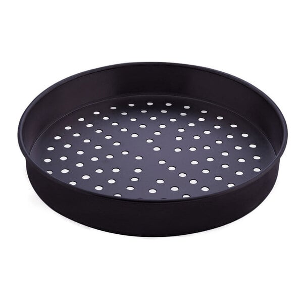 American Metalcraft PHC4014 14" x 1" Perforated Hard Coat Anodized Aluminum Straight Sided Pizza Pan