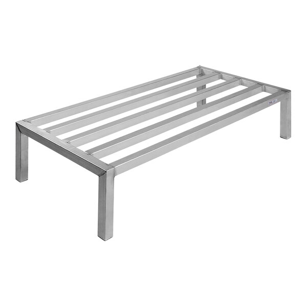 A Winholt aluminum dunnage rack with a metal frame and four slats.