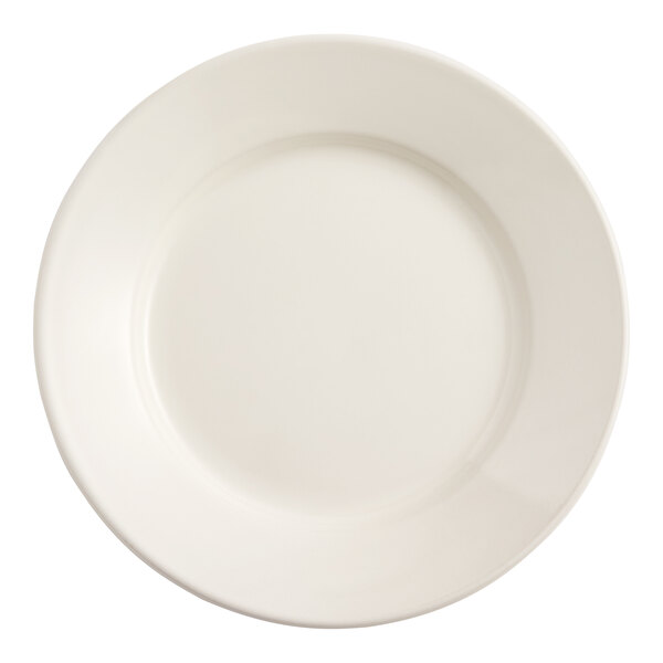 Acopa 7 1/8 Ivory (American White) Wide Rim Rolled Edge Stoneware Plate -  36/Case