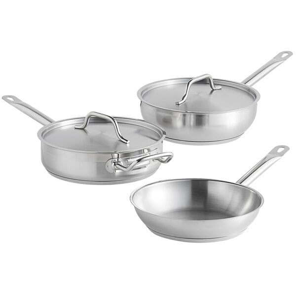 Vigor SS1 Series 5 Qt. Stainless Steel Aluminum-Clad Saute Pan with Lid and  Helper Handle