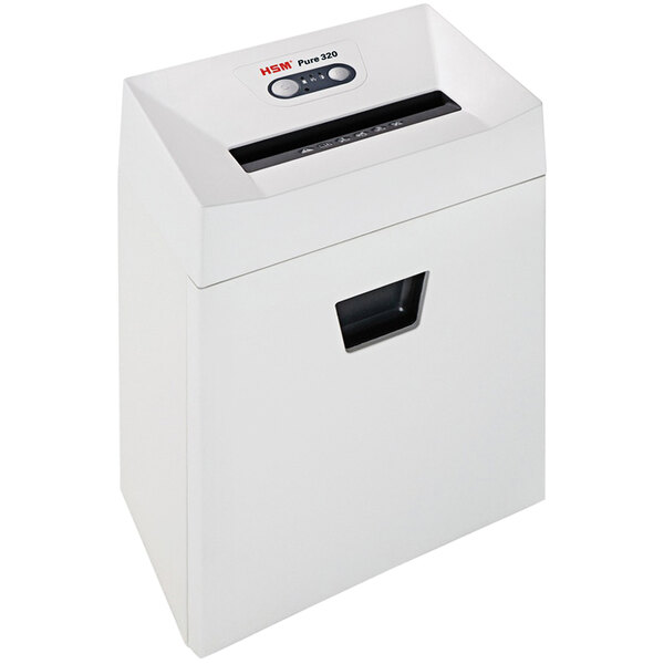 A white paper shredder with a black panel.