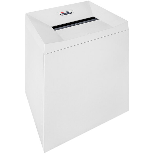 A white rectangular HSM 2363 Pure 630c paper shredder with a rectangular top.