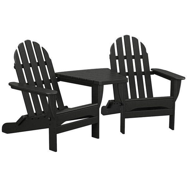POLYWOOD Classic Series Black Folding Adirondack Chairs with Connecting