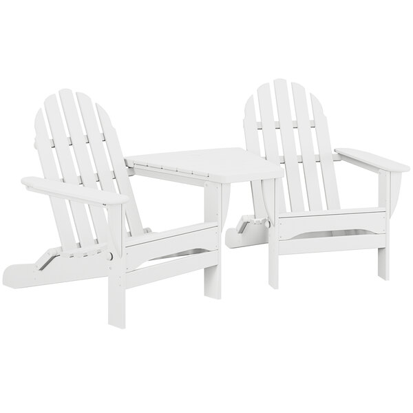 POLYWOOD Classic Series White Folding Adirondack Chairs with Connecting