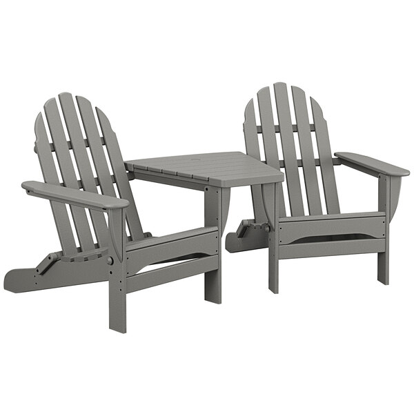 POLYWOOD Classic Series Slate Grey Folding Adirondack Chairs with
