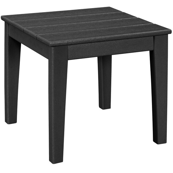 A black square POLYWOOD end table with legs and a wooden top.