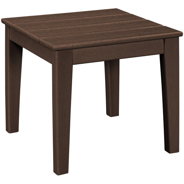 A POLYWOOD mahogany end table with legs.