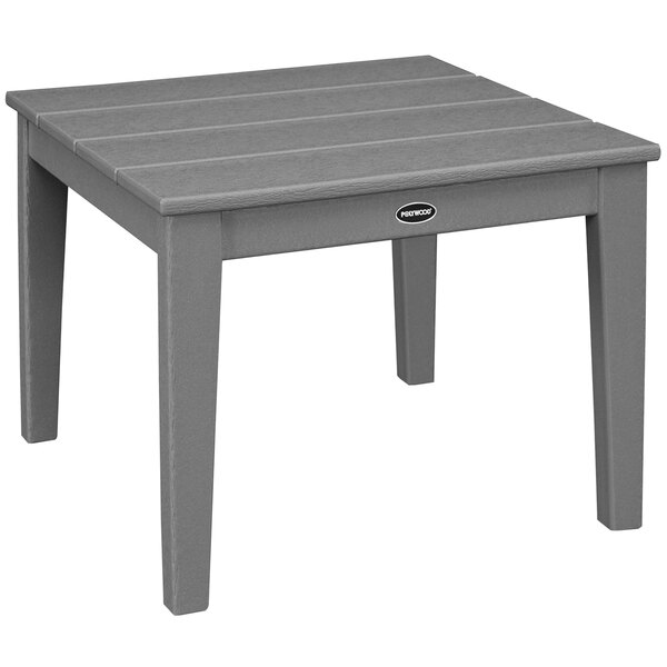 A POLYWOOD Newport slate grey square end table with legs.