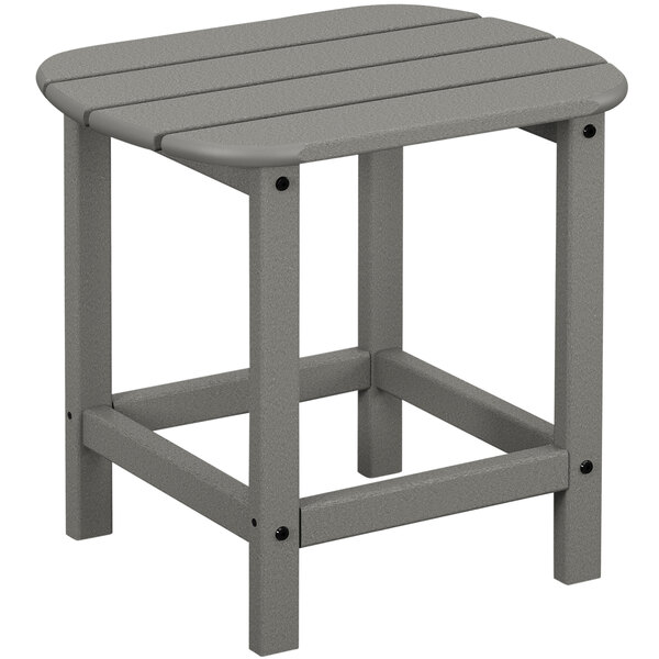 A POLYWOOD grey side table with a wooden top.
