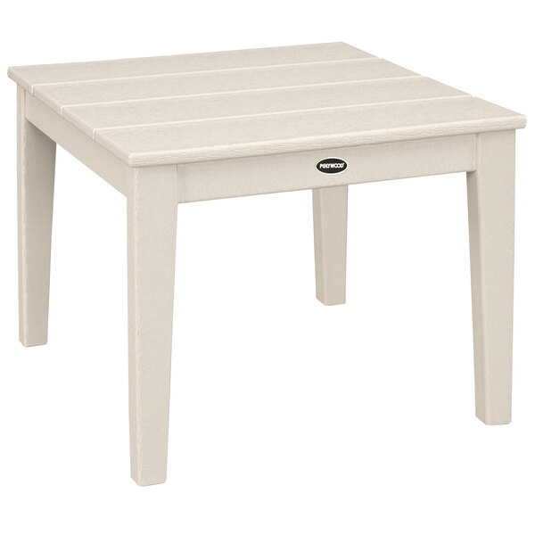 A white POLYWOOD Newport end table with legs.