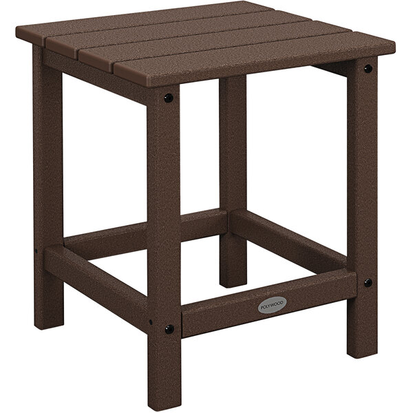 A brown POLYWOOD side table with a square top.