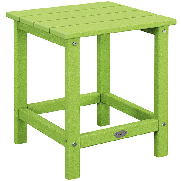 A lime green POLYWOOD side table with metal legs.