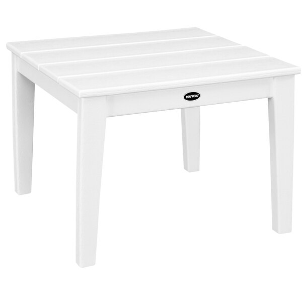 A white POLYWOOD Newport end table with legs.