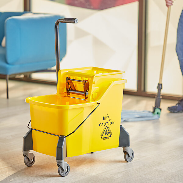 Lavex Janitorial 44 Qt. Yellow Mop Bucket with Side Press Wringer