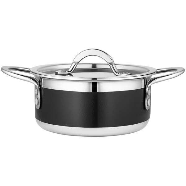 A Bon Chef black and stainless steel pot with a lid.