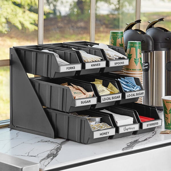 Choice Black 3-Tier Self-Serve Organizer Set with 9 Bins and 2 Label Sheets