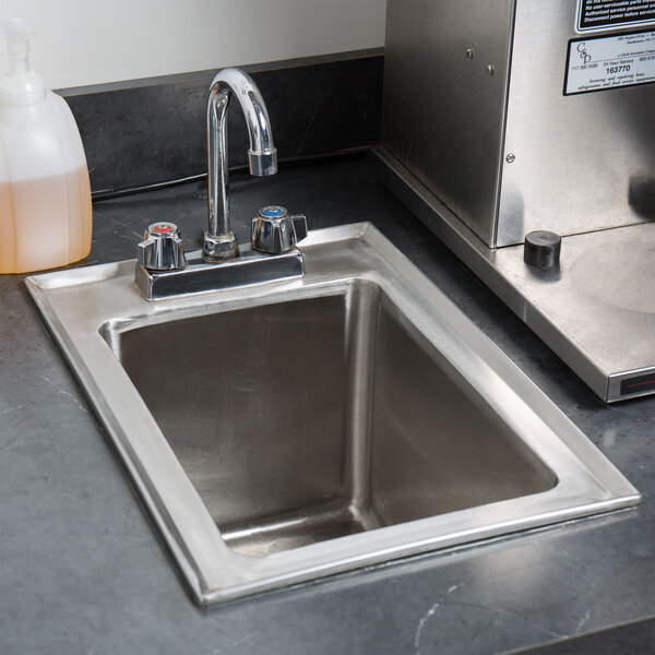 Regency 10" x 14" x 10" 16-Gauge Stainless Steel One Compartment Drop-In Sink with 8" Gooseneck Faucet