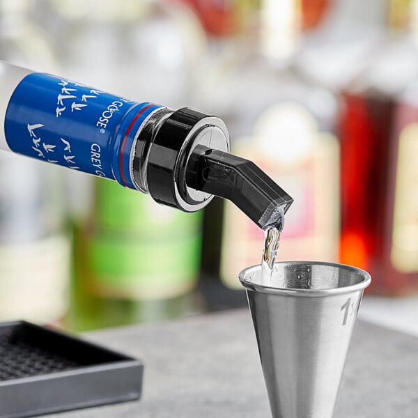 Choice Blue Screened Liquor Pourer with Black Collar - 12/Pack