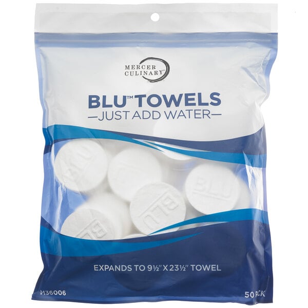 Mercer Culinary BLU™ Compressed Foodservice Towel 9 1/2" x 23 1/2" - 50/Pack
