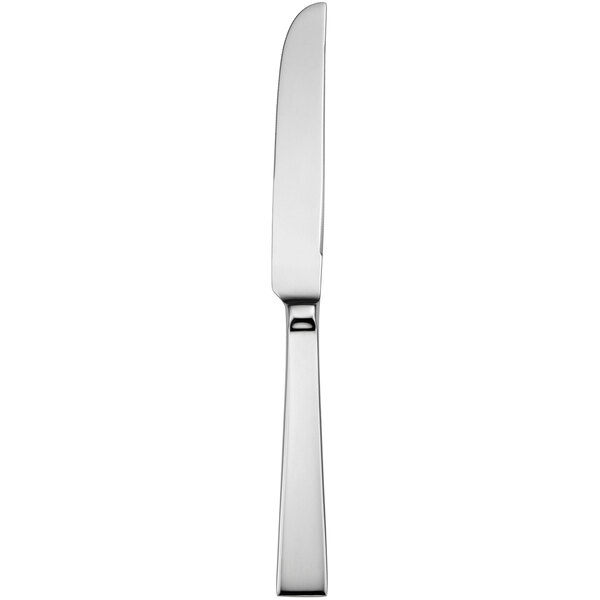 A close-up of a Sant'Andrea Fulcrum stainless steel table knife with a silver handle.