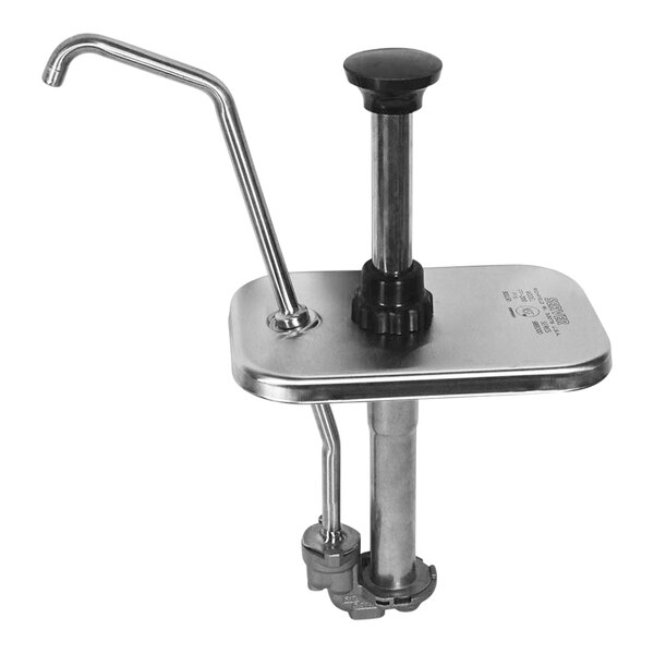 A stainless steel and black Server fountainette pump with lid.