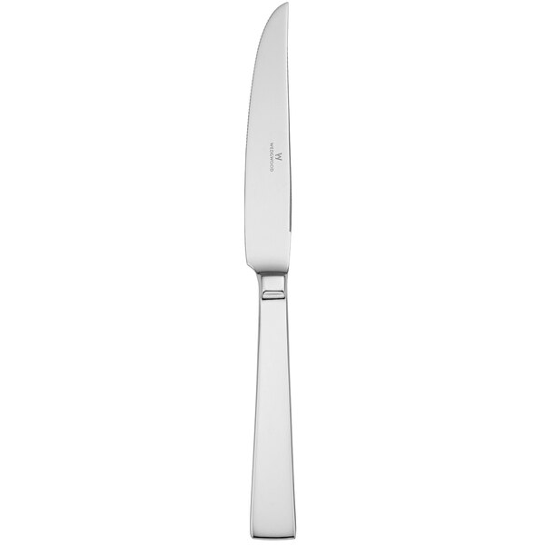 A silver Sant'Andrea Fulcrum steak knife with a white handle.