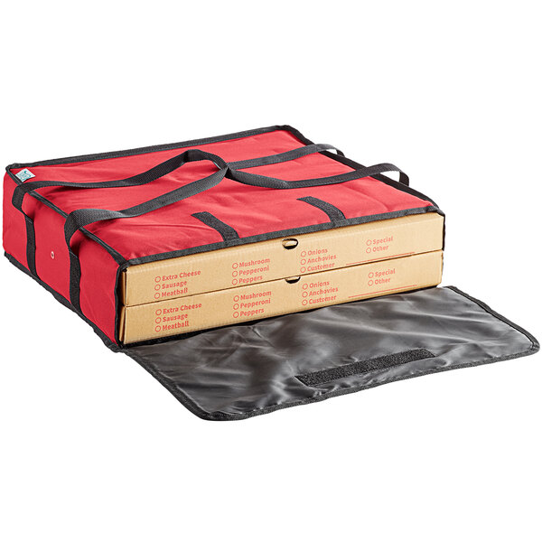Choice Insulated Pizza Delivery Bag, Red Nylon, 20" x 20" x 5" Holds