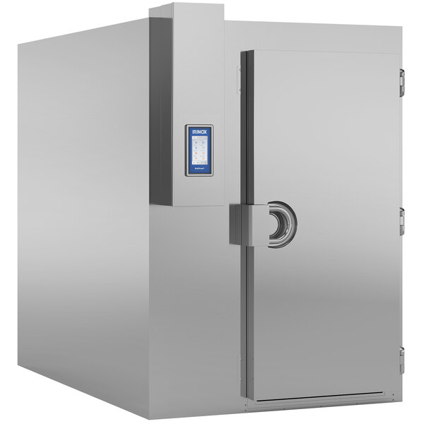 A stainless steel Irinox Multifresh blast chiller and shock freezer with a blue door.