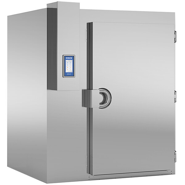 An Irinox Multifresh MF 180.2 PLUS roll-in blast chiller and shock freezer, a large stainless steel box with a door open.