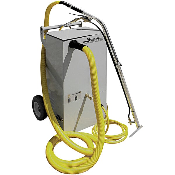 A Namco Scooter Cub carpet extractor with a yellow hose.