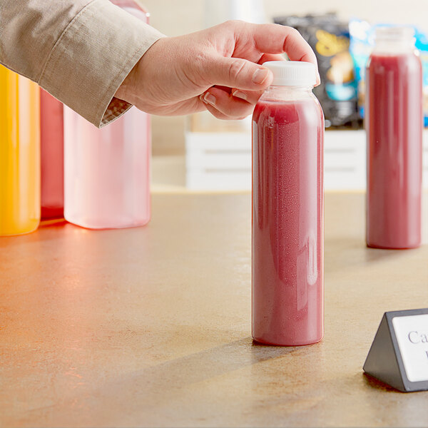 12 oz. Tall Round PET Clear Juice Bottle with White Lid