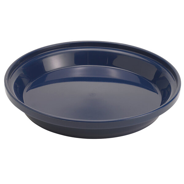 A navy blue plastic base with a rim for a 9" plate.