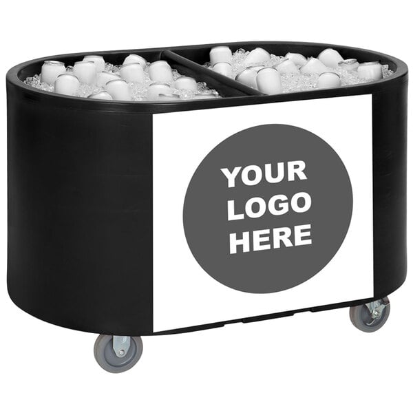 A black and white IRP Texas Tanker cooler with ice and a logo.