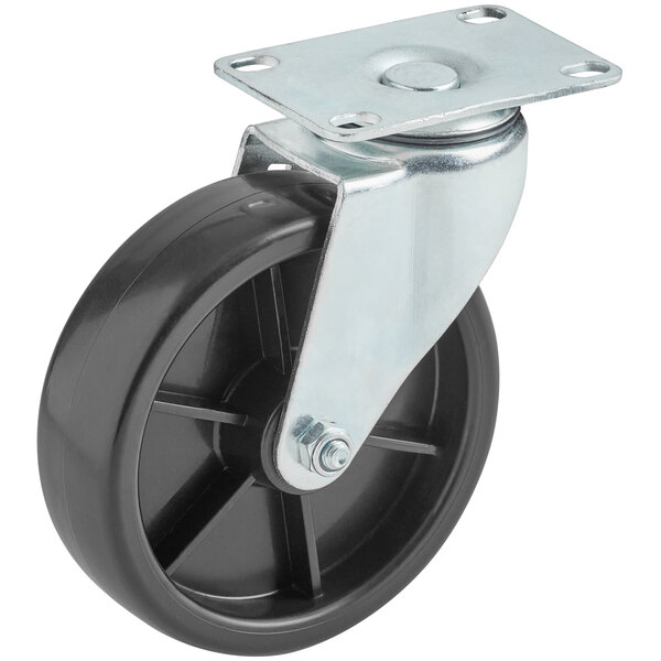 A Main Street Equipment 5" replacement swivel caster with a black and metal wheel.