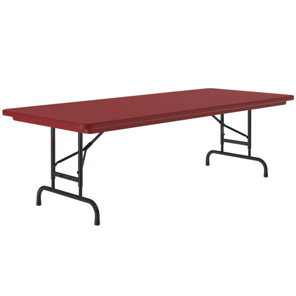 Correll Adjustable Height Folding Table, 30″ x 60″ Plastic, Red – Standard Legs – R-Series