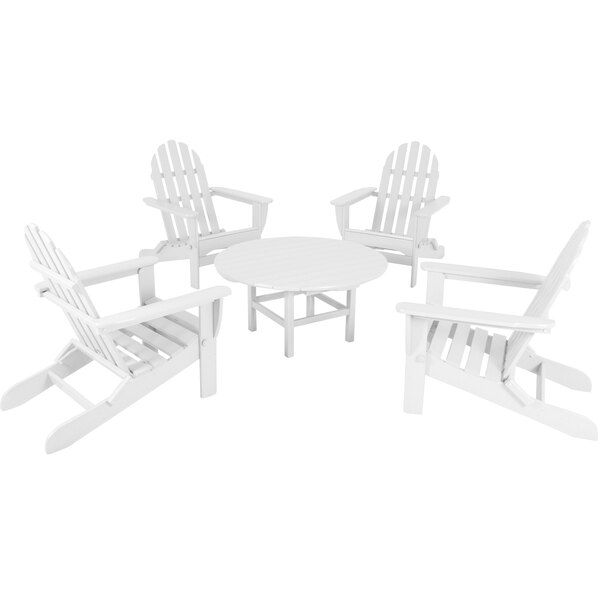 POLYWOOD Classic 5Piece White Patio Set with 4 Folding Adirondack Chairs
