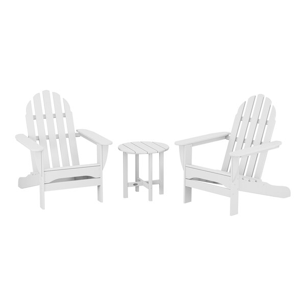 POLYWOOD Classic White Patio Set with Adirondack Chairs and Round Side Table