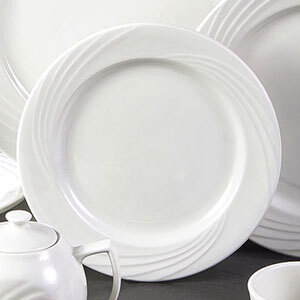 A close-up of a CAC Garden State white porcelain plate.