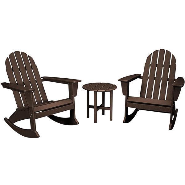 POLYWOOD Vineyard Mahogany Patio Set with Side Table and 2 Adirondack Rocking Chairs