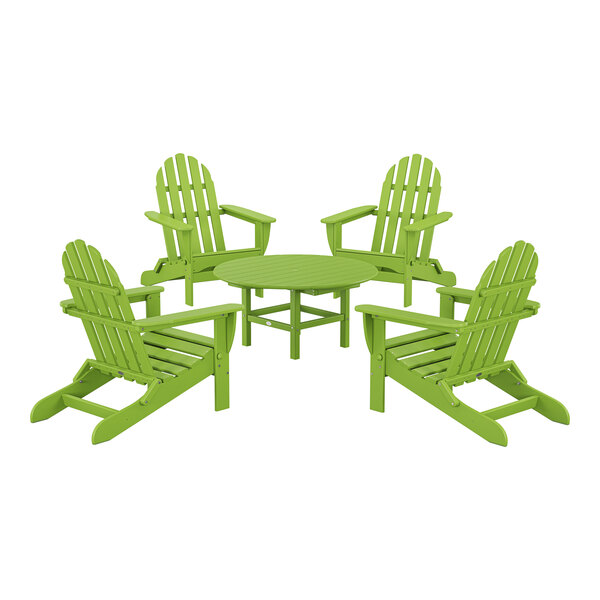 POLYWOOD Classic 5-Piece Lime Patio Set with 4 Folding Adirondack Chairs