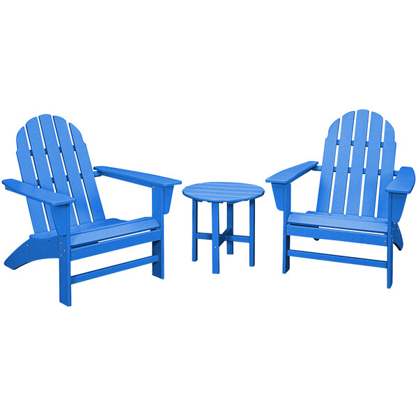 POLYWOOD Vineyard Pacific Blue Patio Set with Side Table and 2