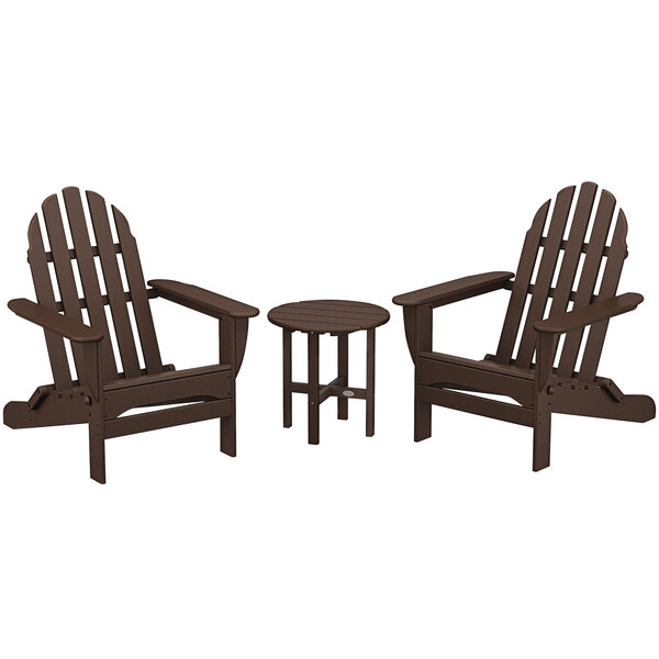 Polywood Classic Mahogany Patio Set With Side Table And 2 Folding Adirondack Chairs - Patio Set Polywood