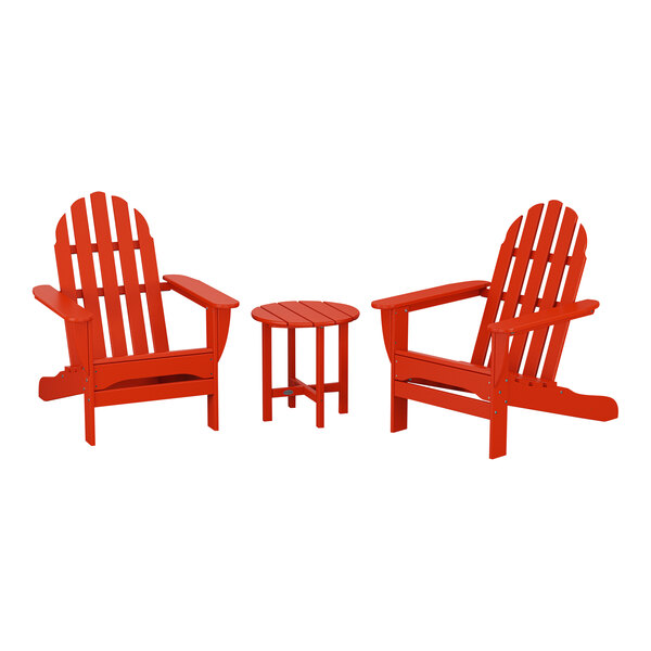 POLYWOOD Classic Sunset Red Patio Set with Adirondack Chairs and Round Side Table