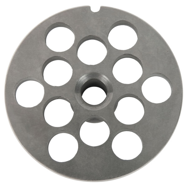 A Globe CP12-12 chopper plate for meat grinders with holes in it.