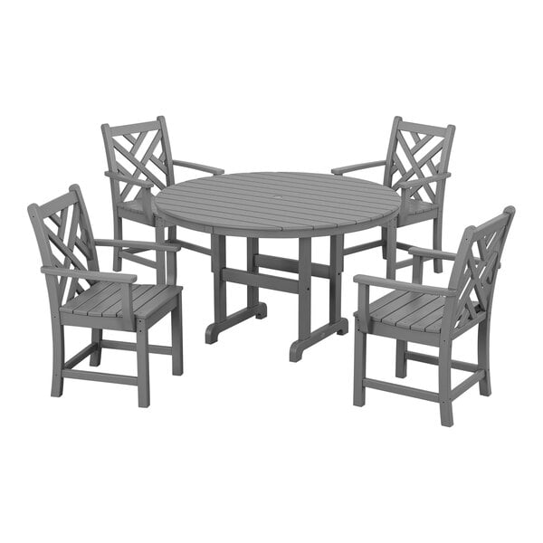 POLYWOOD Chippendale 5-Piece Slate Grey Dining Set with 4 Arm Chairs