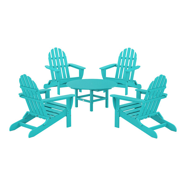 POLYWOOD Classic 5-Piece Aruba Patio Set with 4 Folding Adirondack Chairs